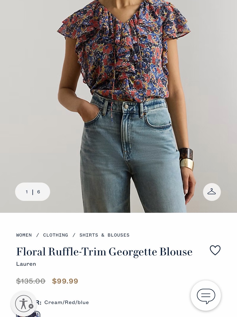 Lauren Ralph Lauren Navy Floral Ruffle Tie-Front Blouse